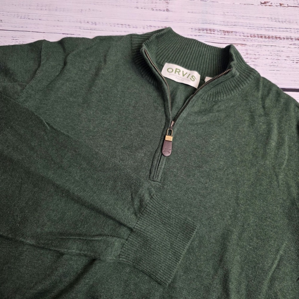 Orvis Knit Sweater Mens Large Cotton Silk Cashmere 1/4 Zip Mock Neck Pullover